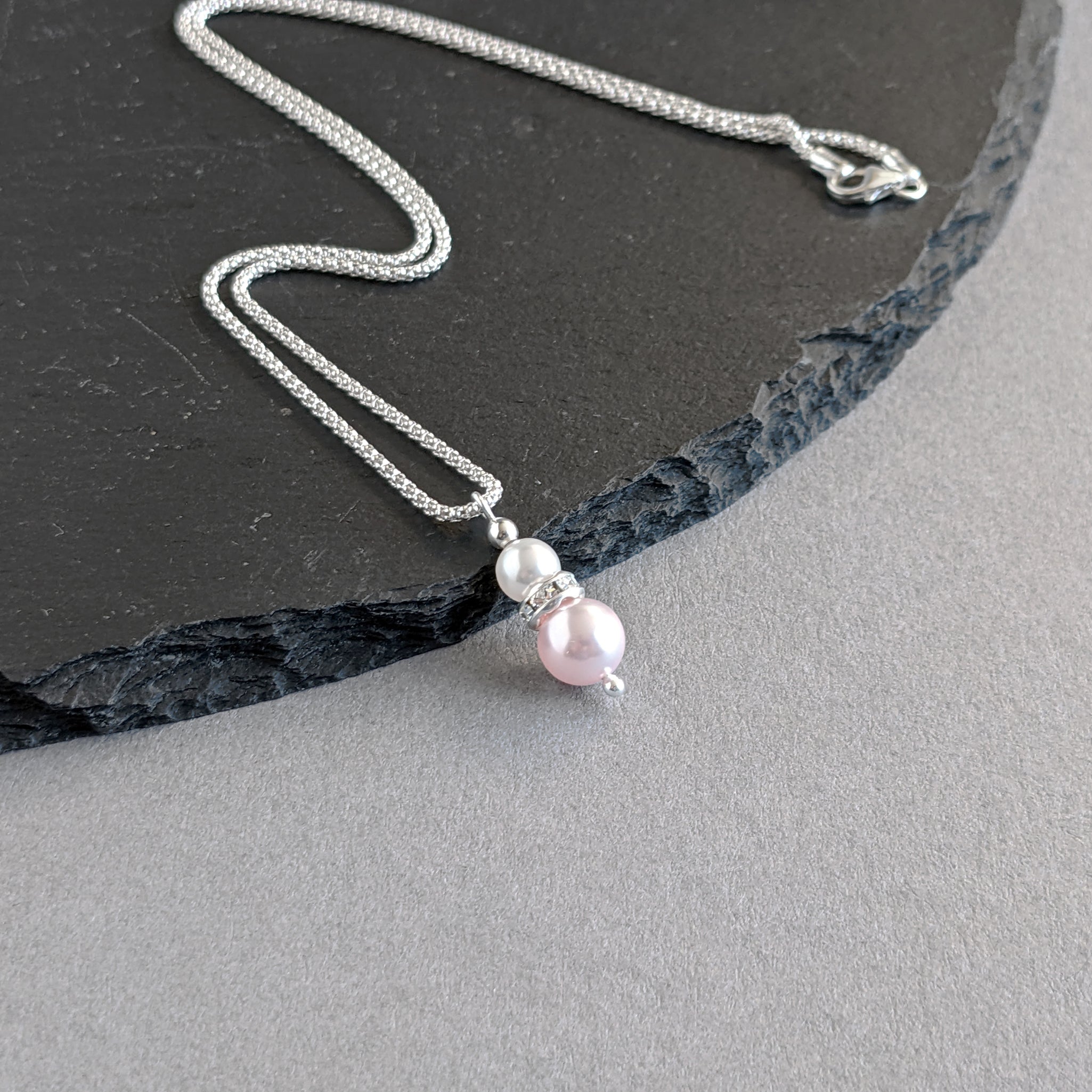 Blush Pink Pearl Drop Pendant Necklace Light Pink Wedding Jewellery