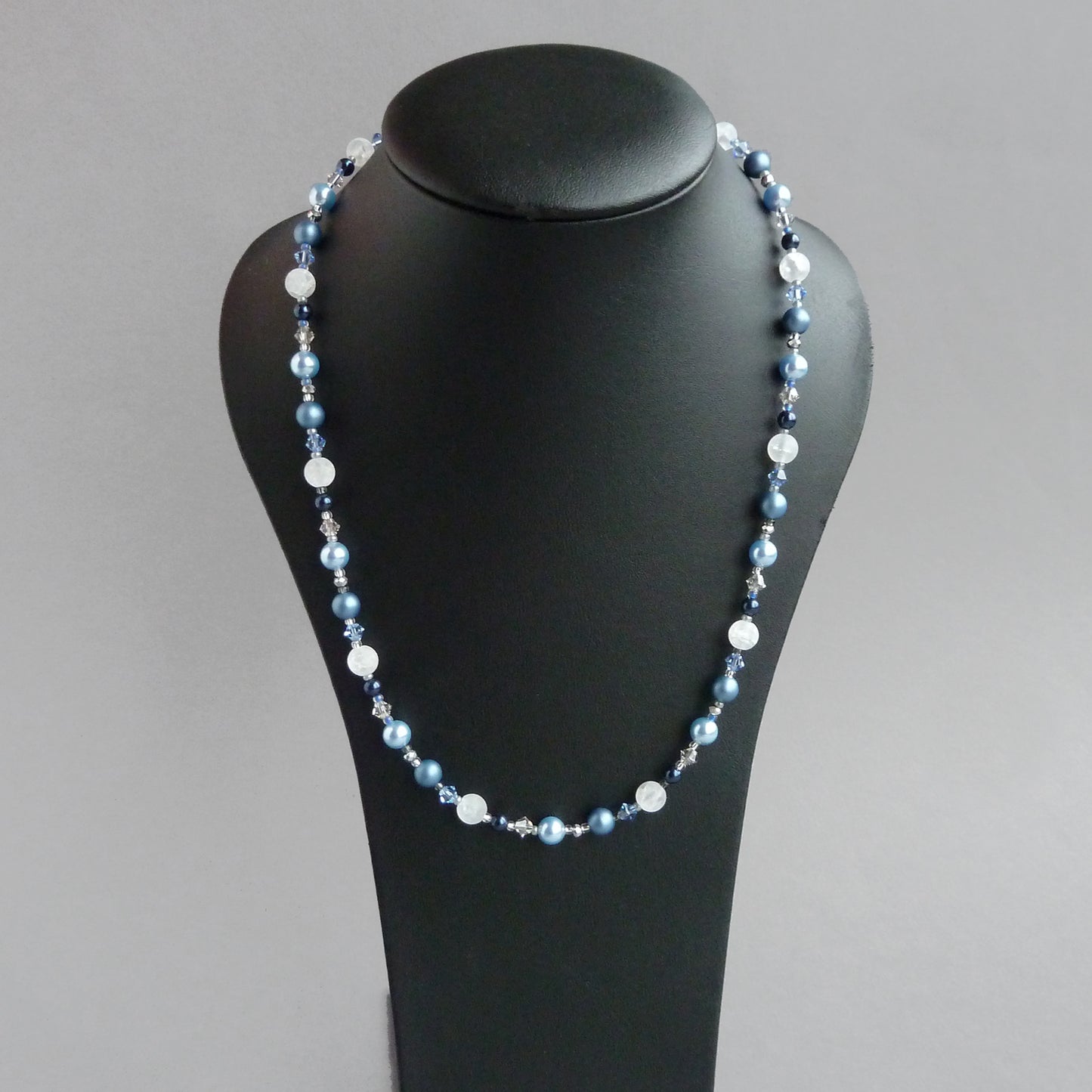 Mid-blue, single strand, wedding necklace