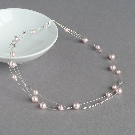 Blush pink floating pearl necklace