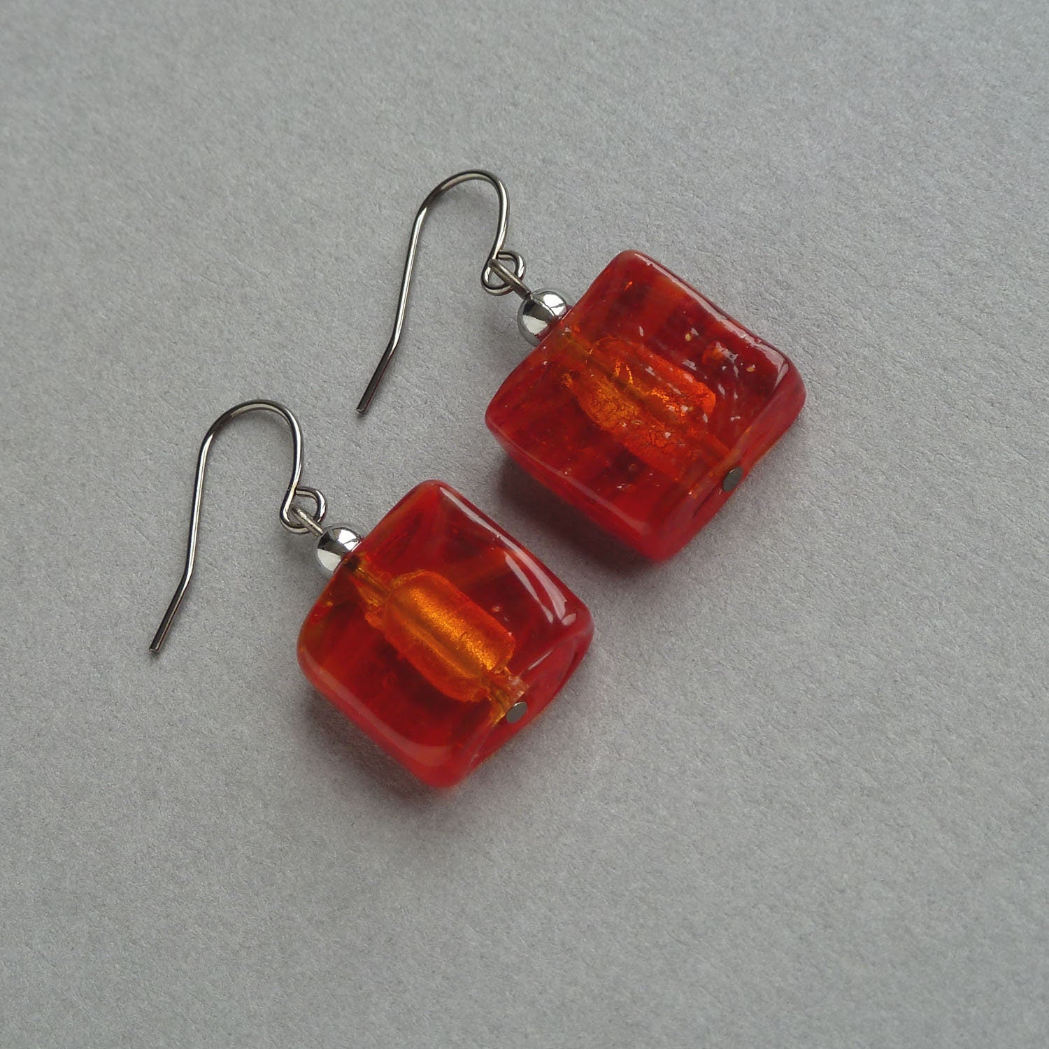 Bright red square earrings