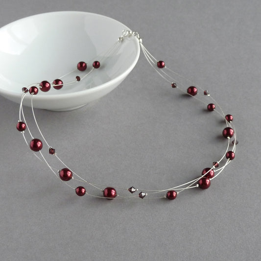 Burgundy floating pearl necklace