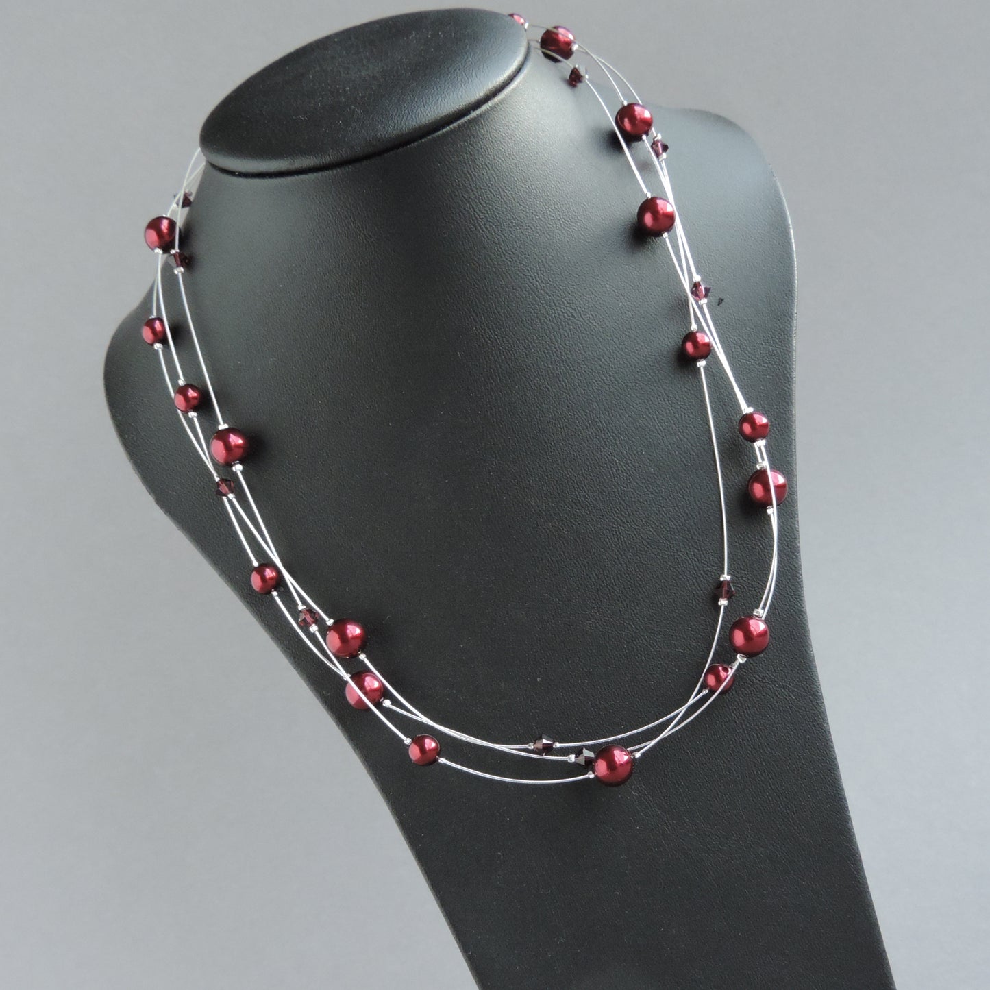 Burgundy pearl multi-strand necklace