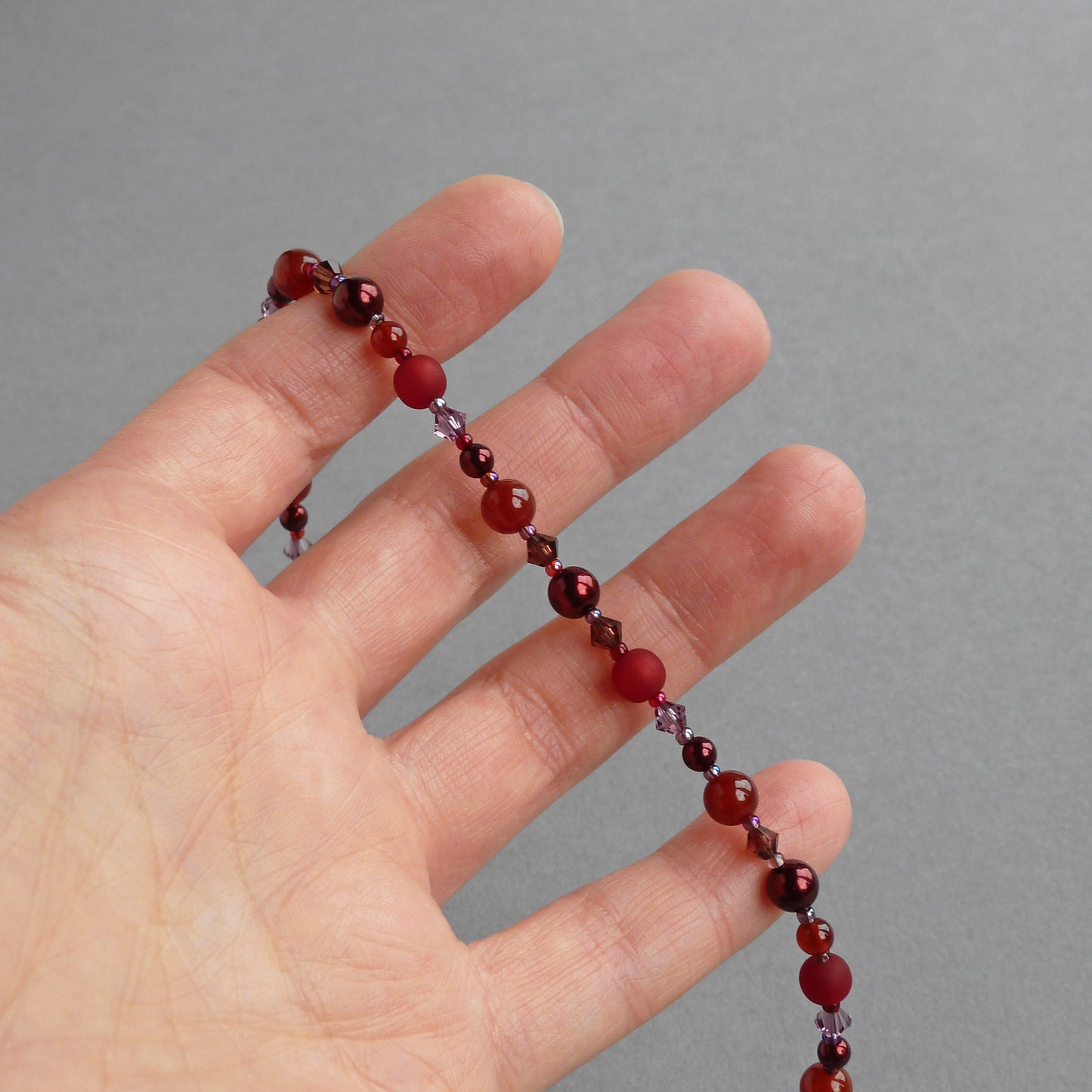 Carnelian and crystal necklaces