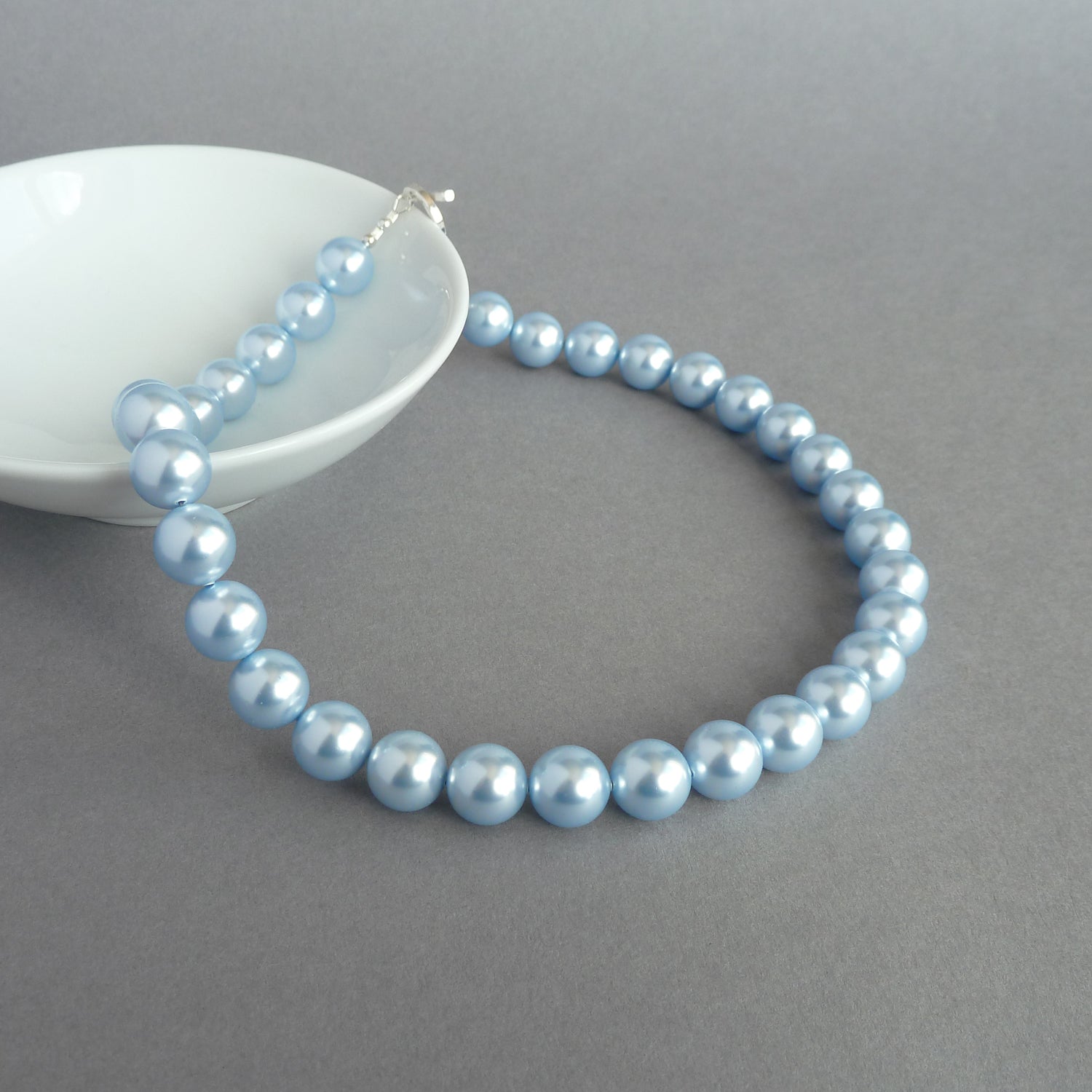 Chunky light blue pearl necklace
