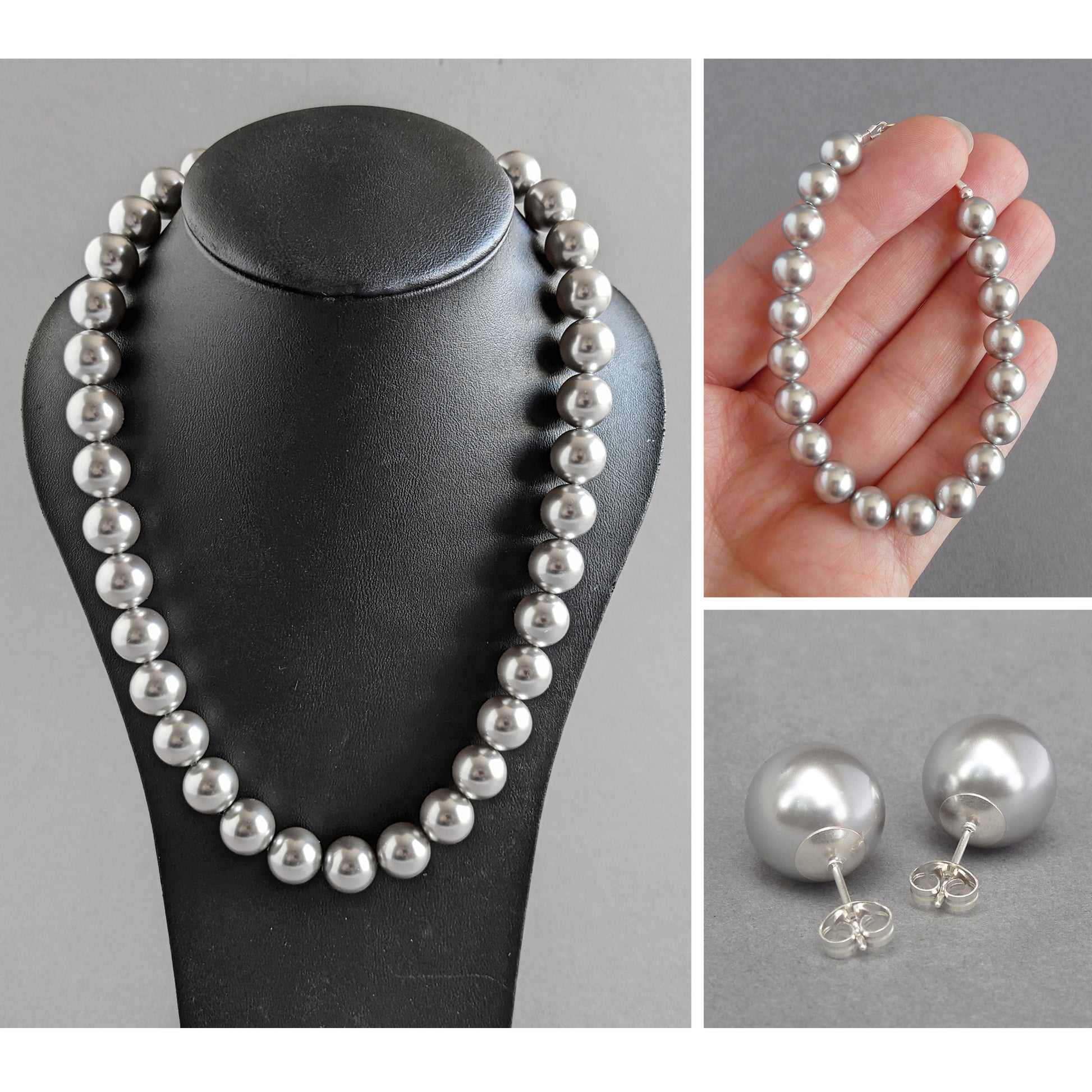 Chunky silver pearl jewellery set by Anna King Jewellery