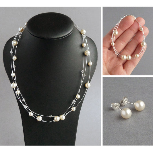 Cream floating pearl jewellery set