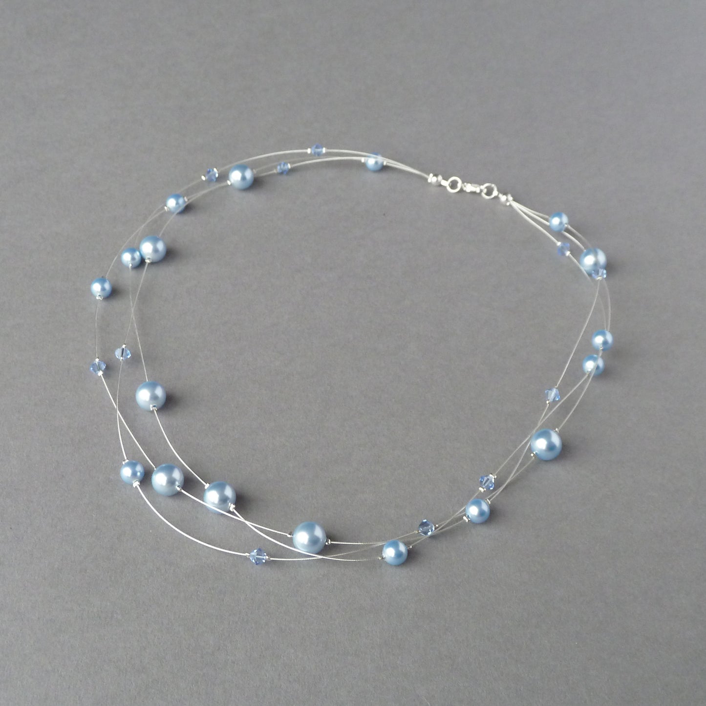 Dainty pale blue pearl necklace