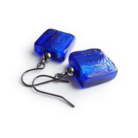 Dark blue fused glass earrings