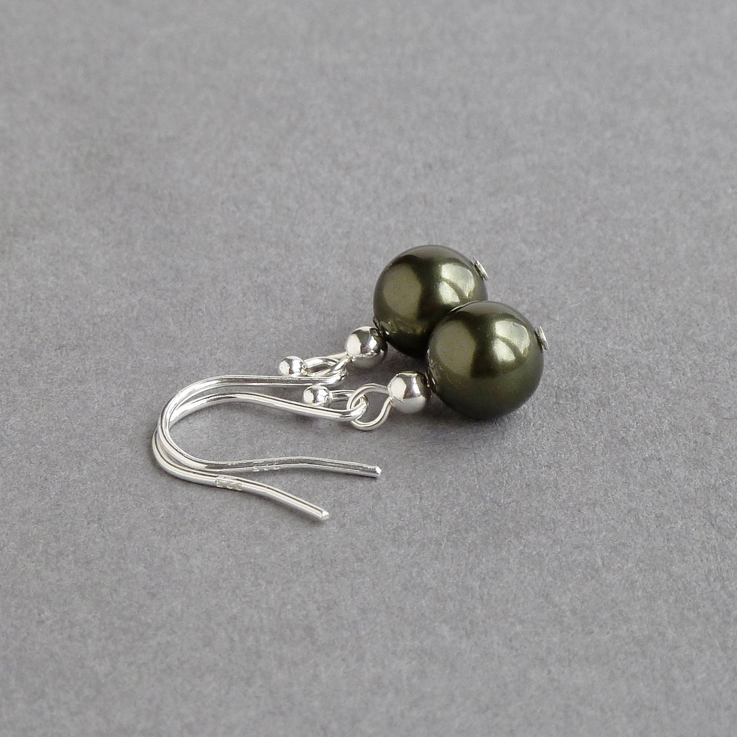 Dark green pearl dangle earrings