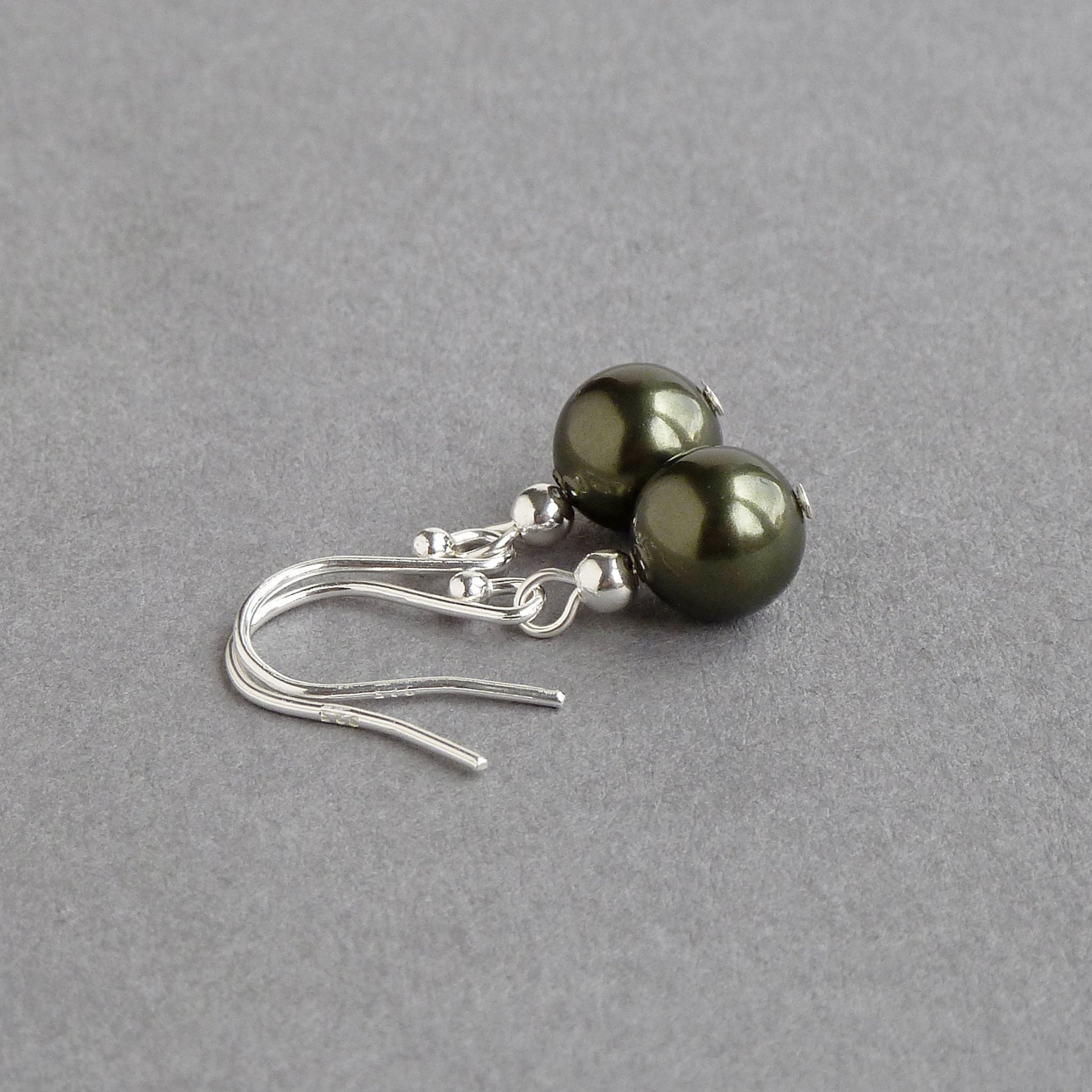 Dark green pearl dangle earrings