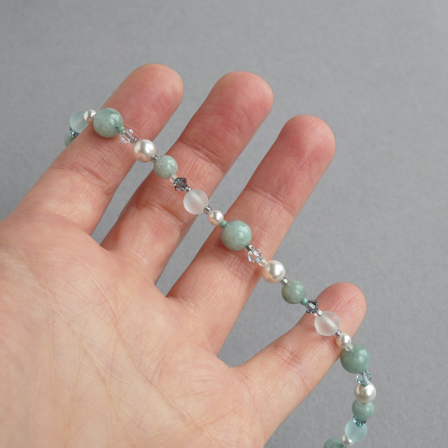 Dusty green beaded jewellery