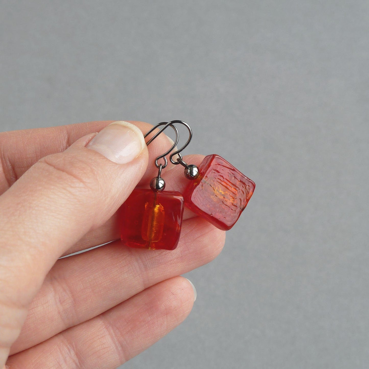 Flame red drop earrings