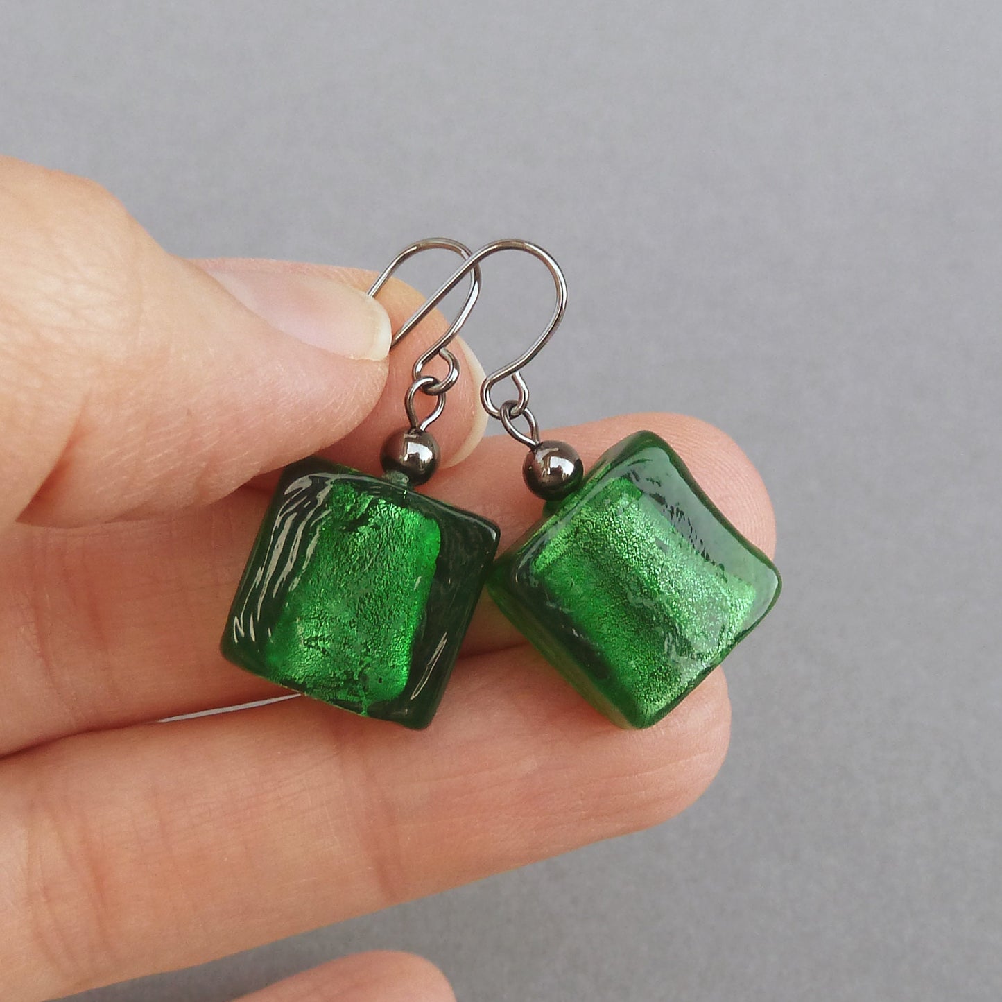 Grass green drop earrings