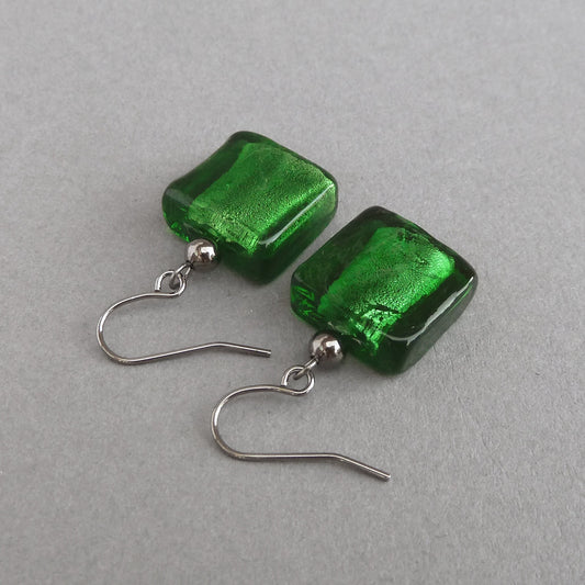 Green fused glass earrings