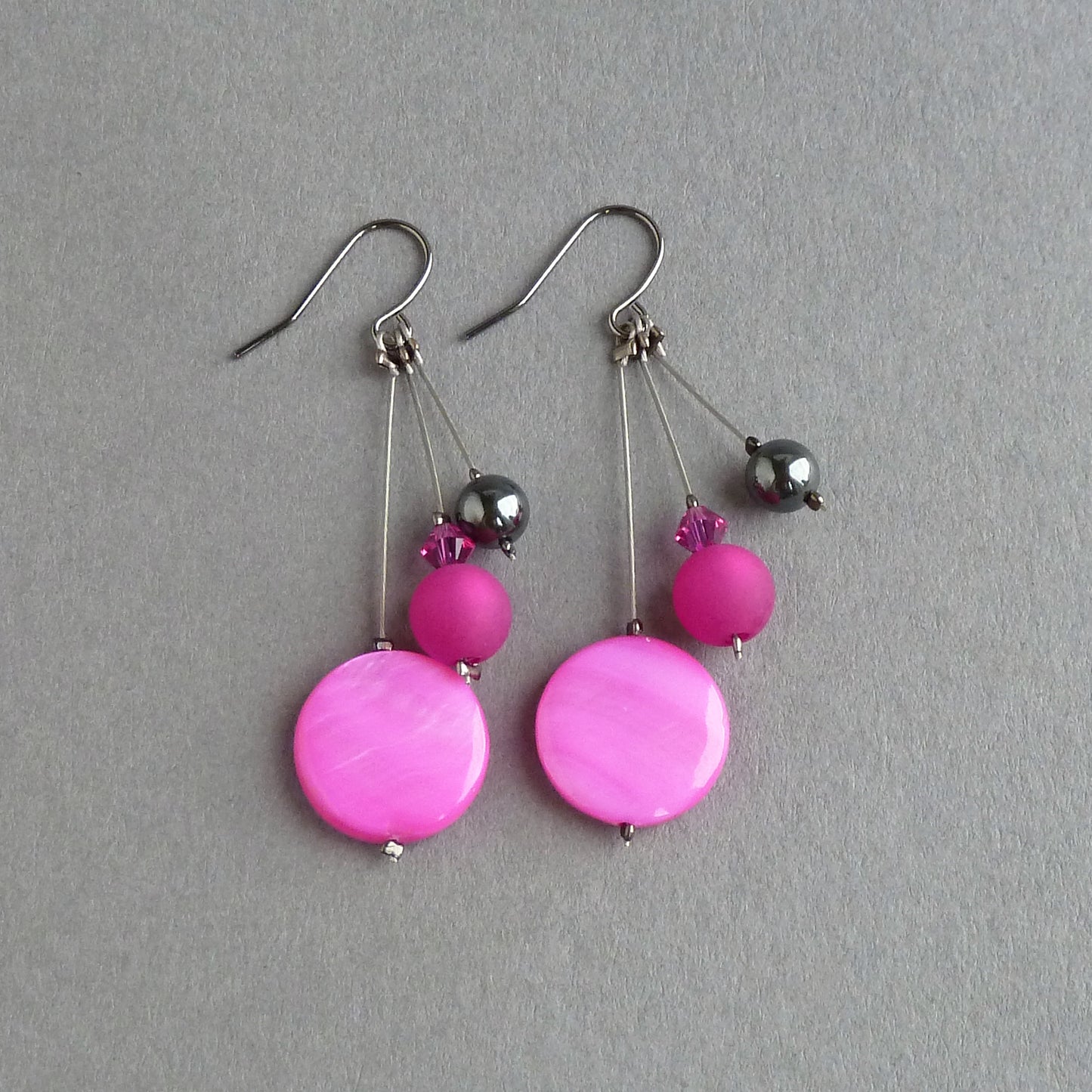 Long hot pink earrings