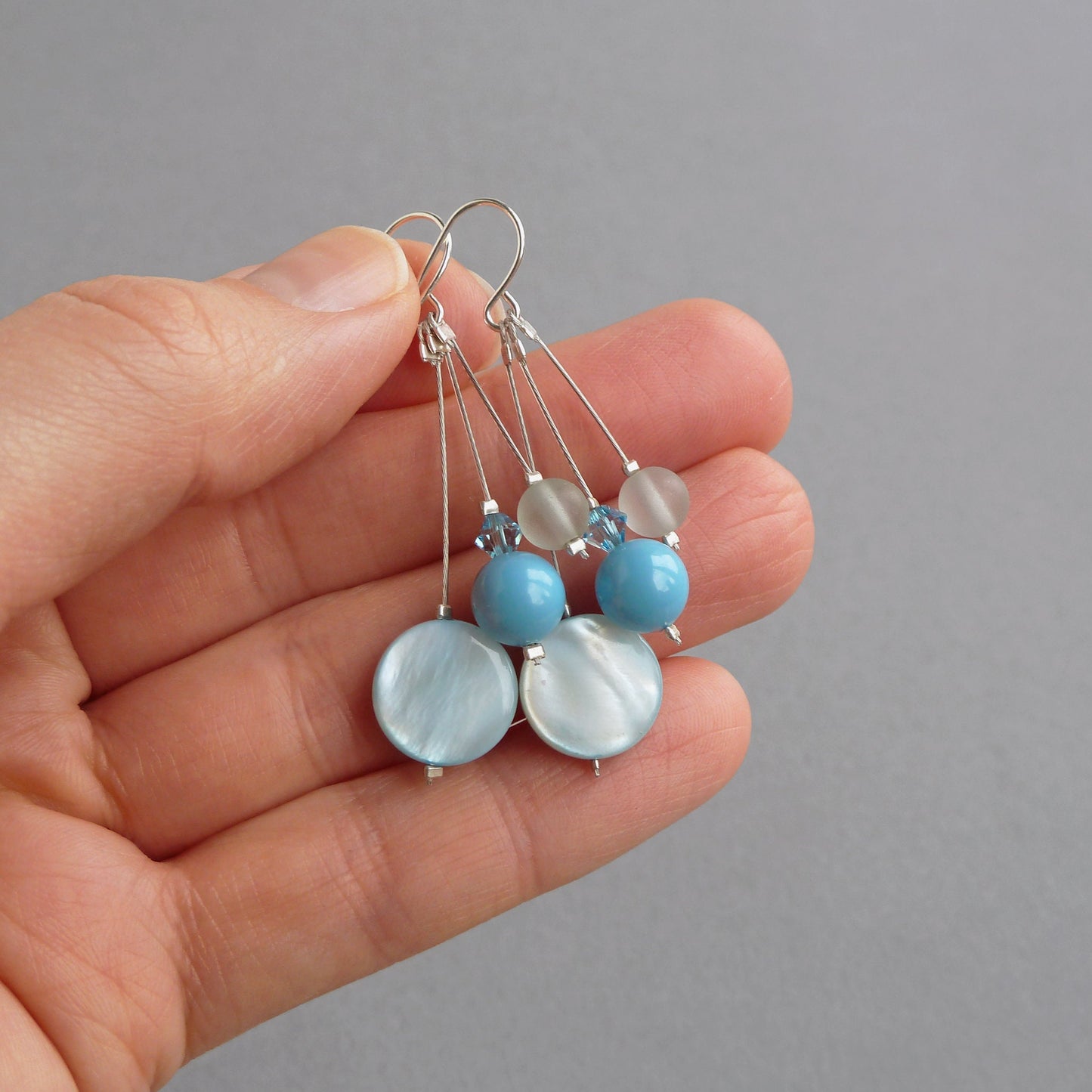 Long sky blue earrings