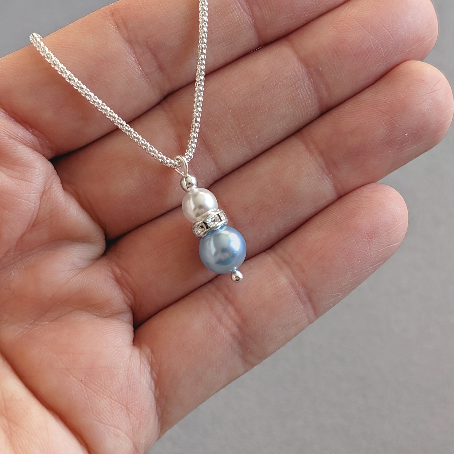 Pale blue pearl drop necklace