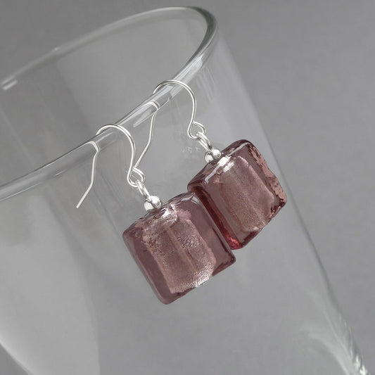 Plum fused glass earrings