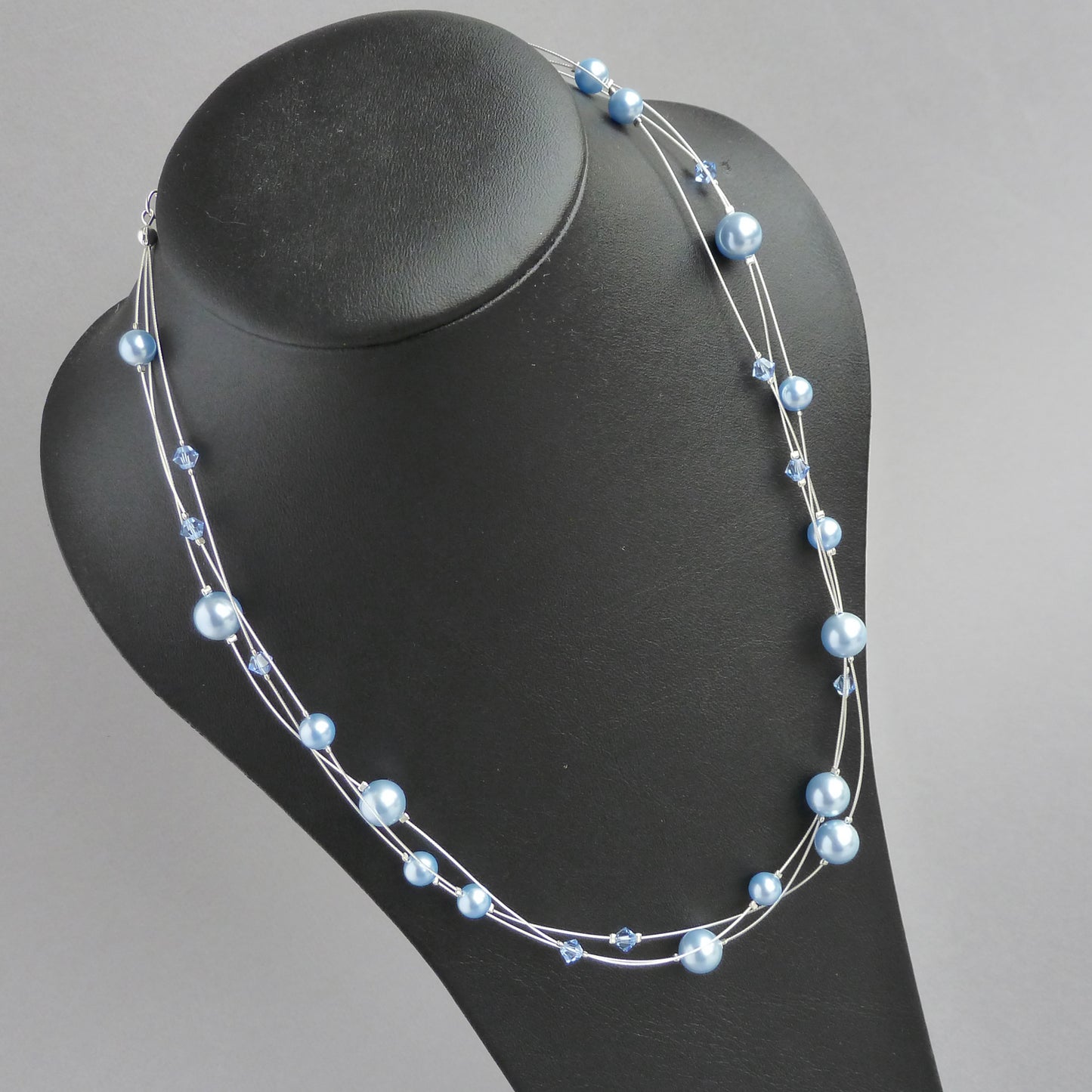 Powder blue three strand necklaces for bridesmaids