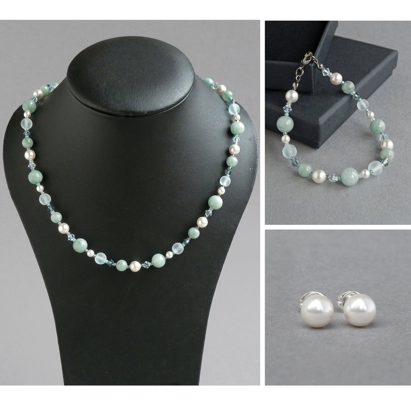 Sage green beaded jewellery set by Anna King Jewellery