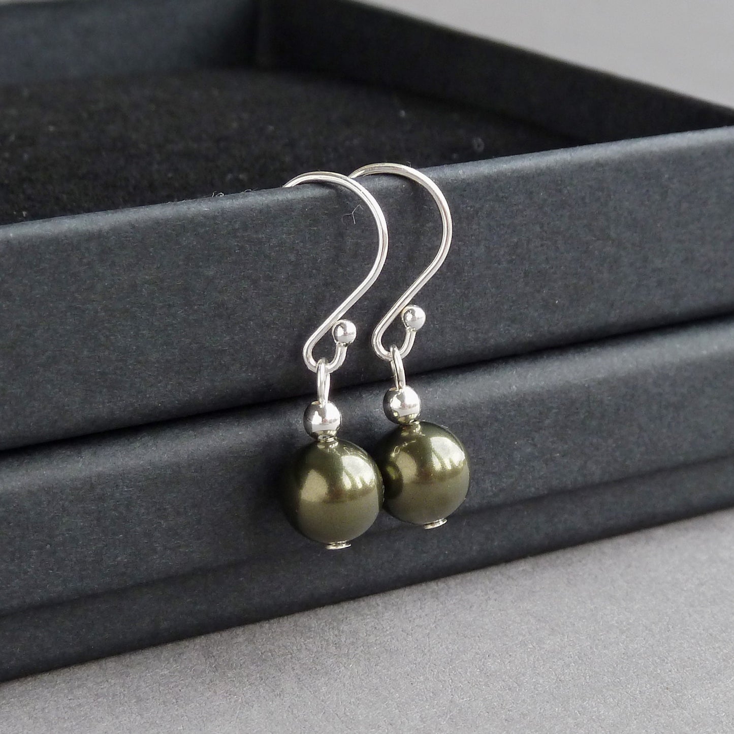 Simple olive green drop earrings