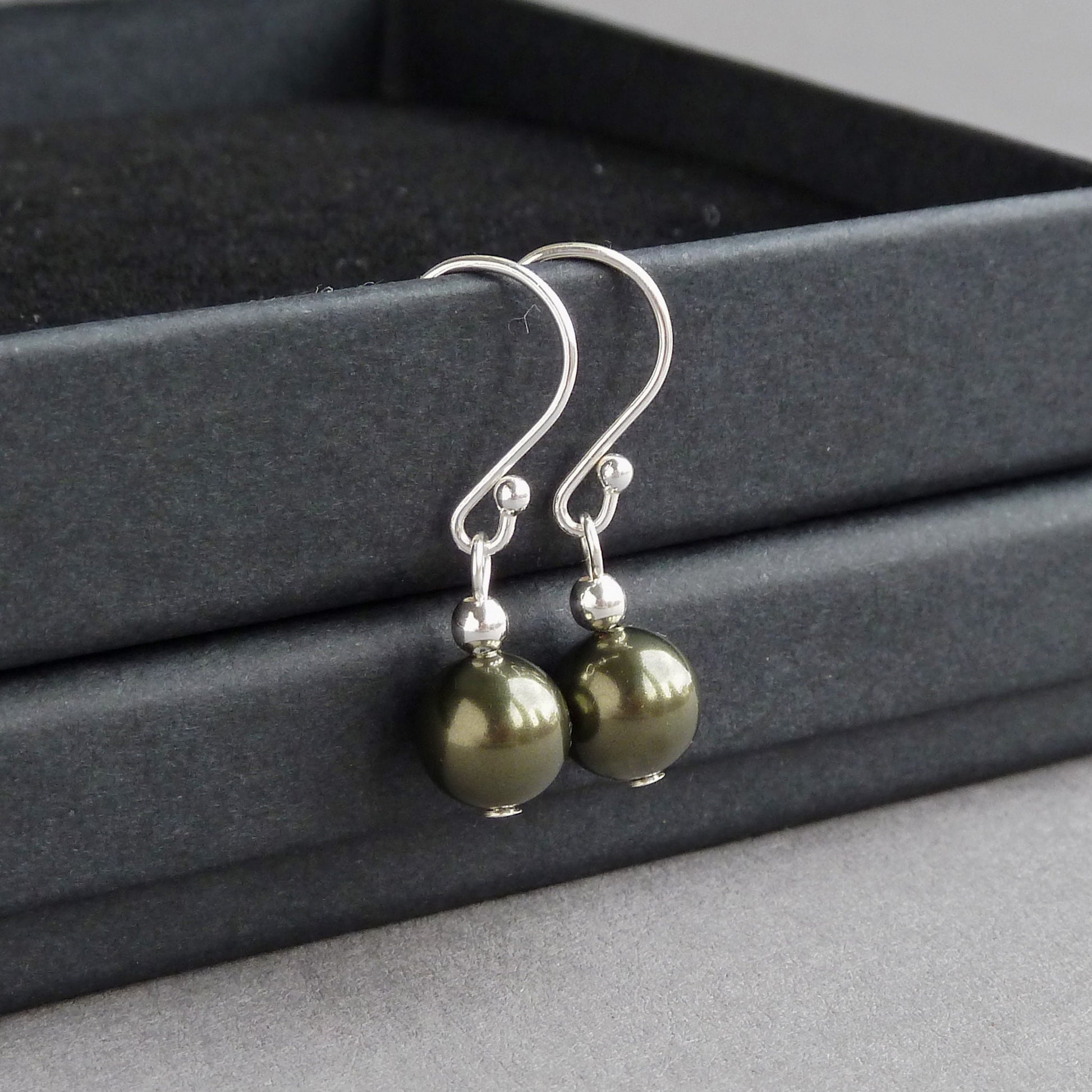 Simple olive green drop earrings