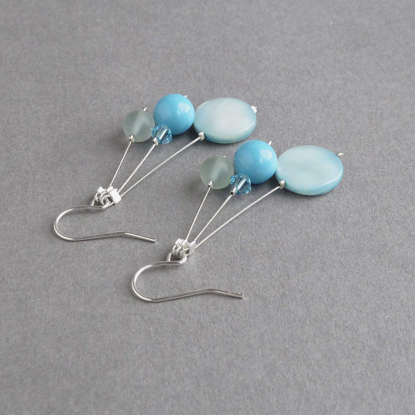 Sky blue three strand earrings