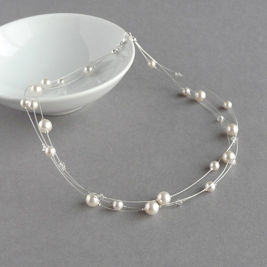 White floating pearl necklace