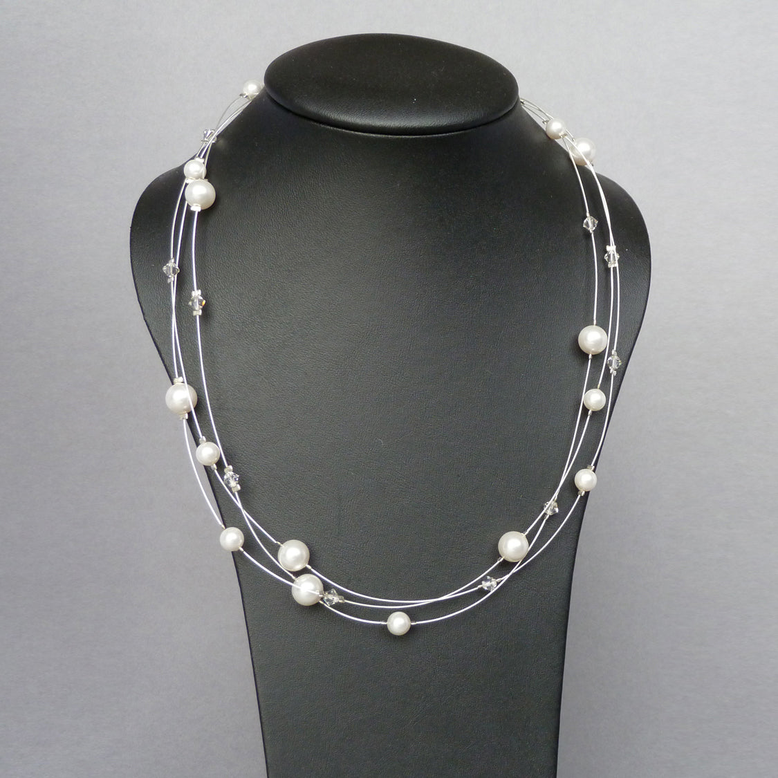Dainty white pearl wedding necklace