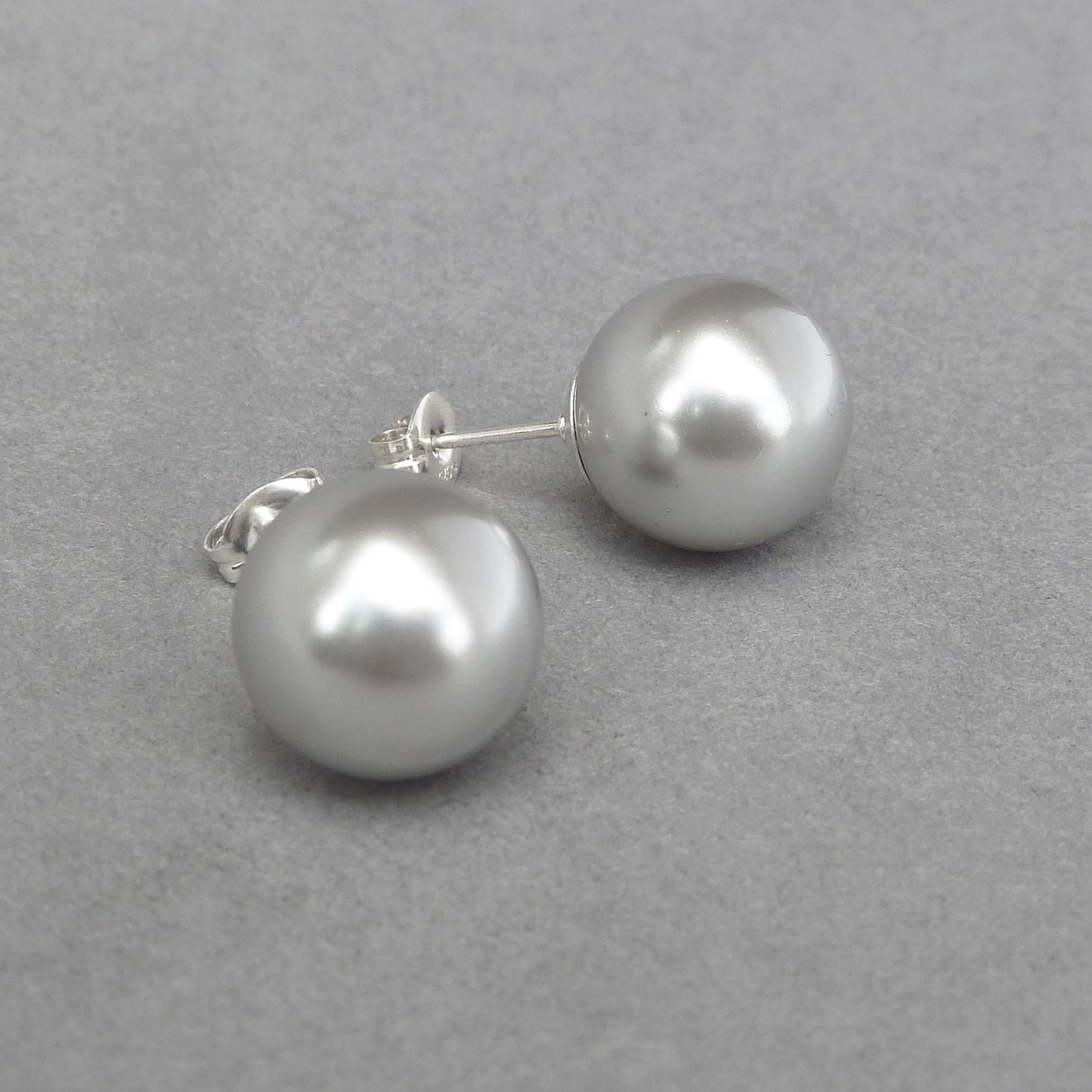 12mm light grey pearl studs