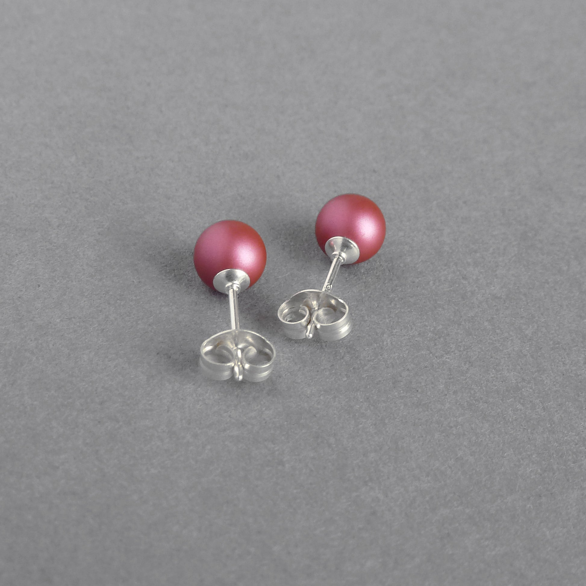 6mm dark pink stud earrings