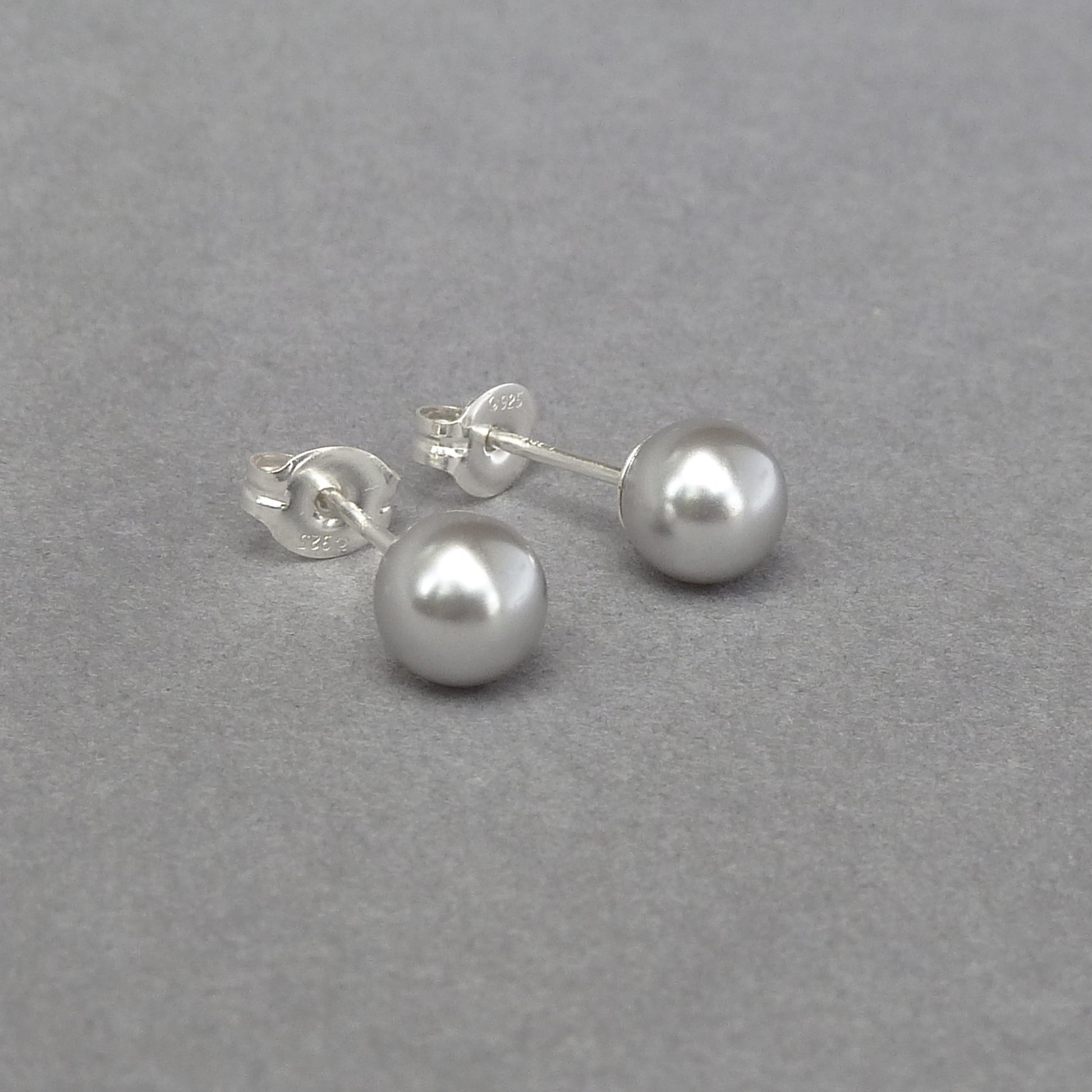 6mm light grey pearl stud earrings