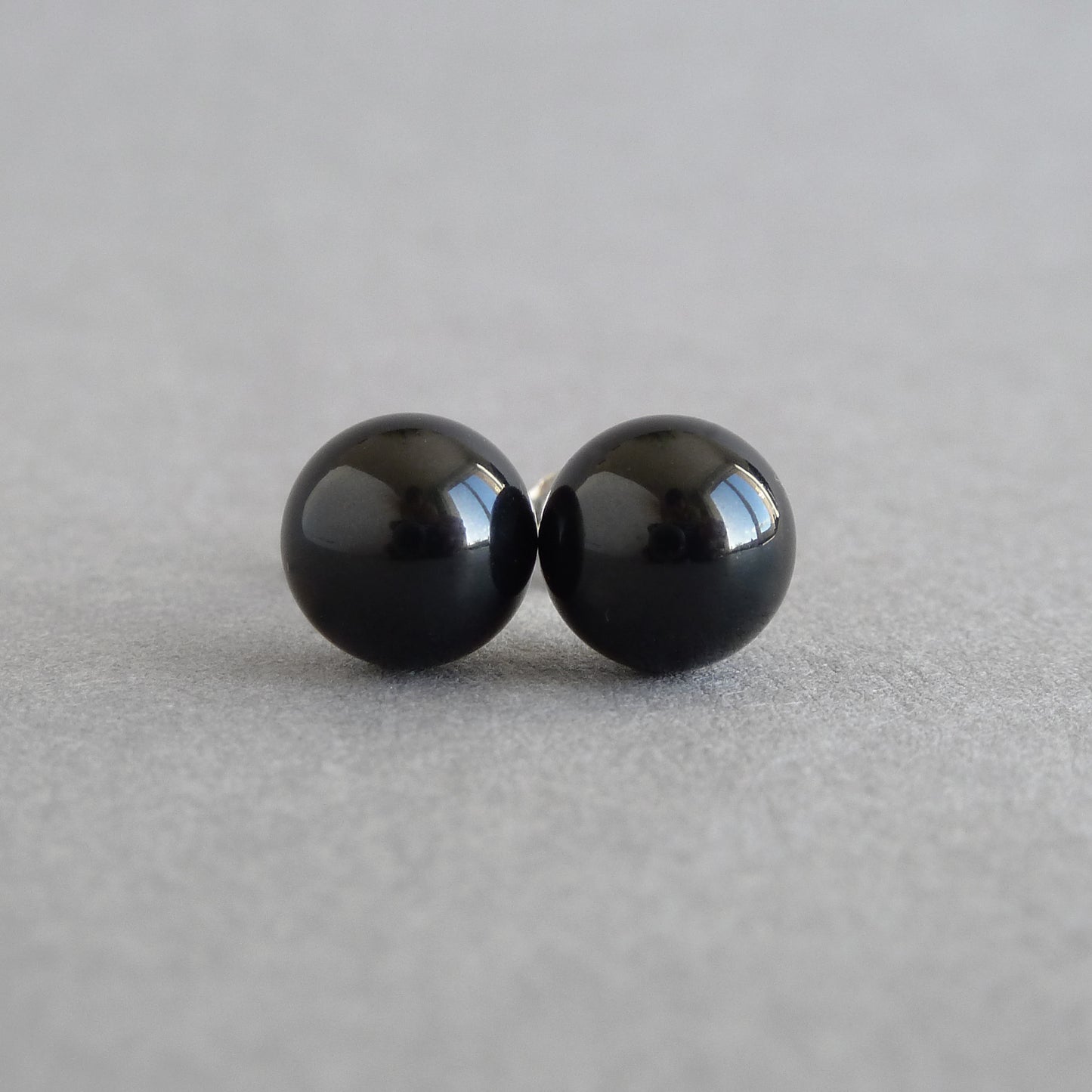 8mm jet black stud earrings