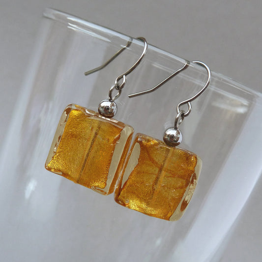 Amber fused glass earrings