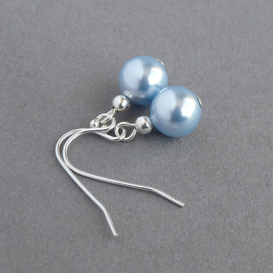 Baby blue pearl drop earrings