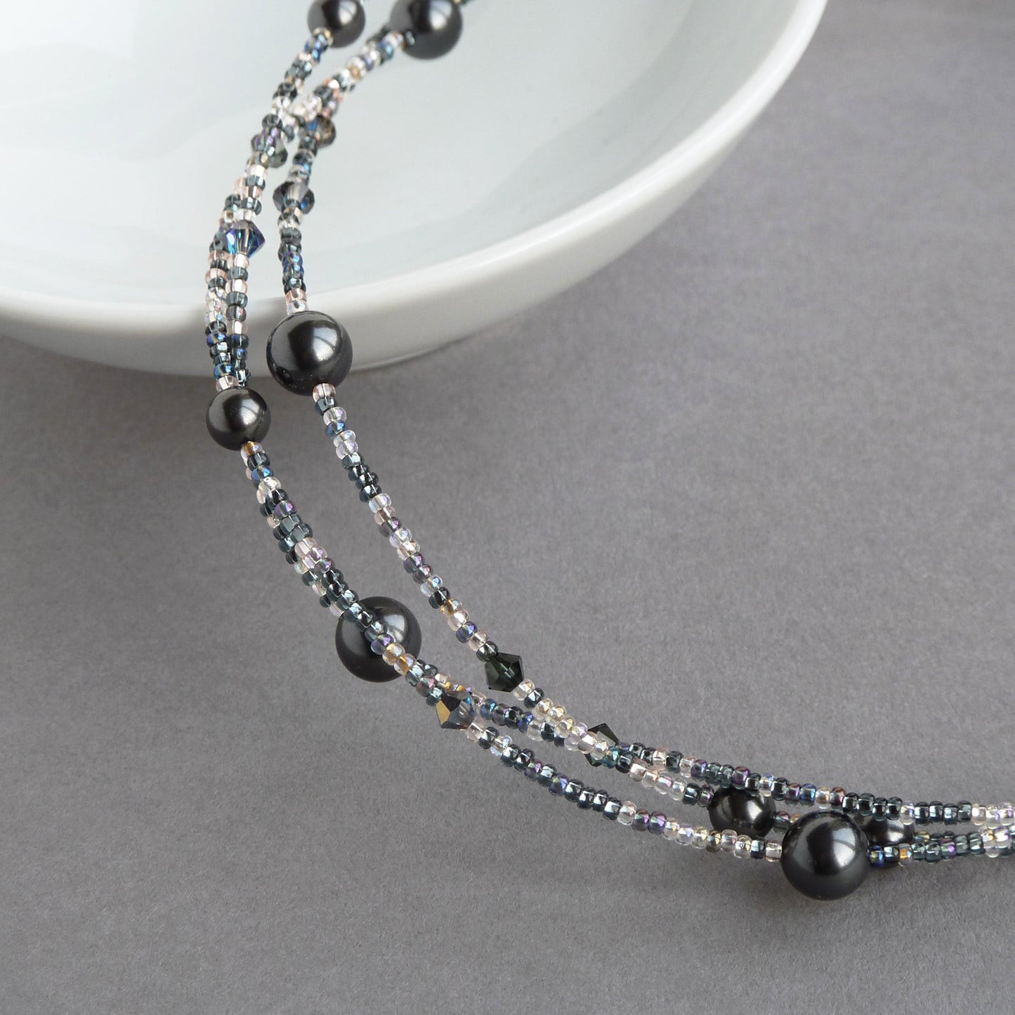 Beaded dark grey necklace