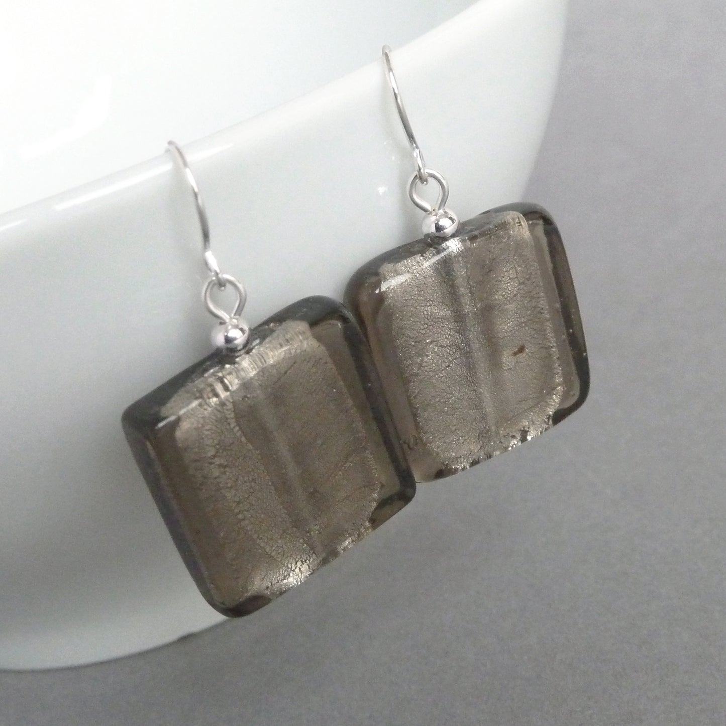 Big grey glass drop earrings
