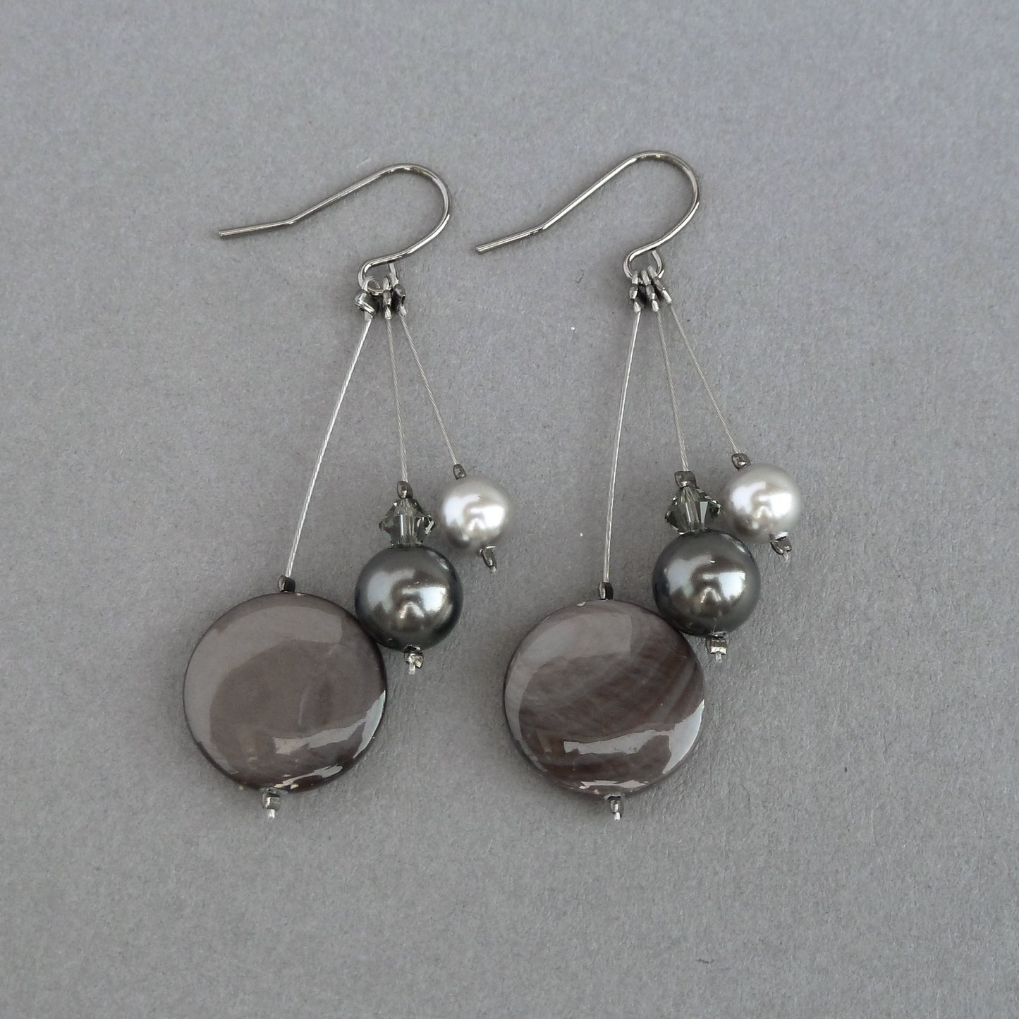 Long dark grey dangle earrings