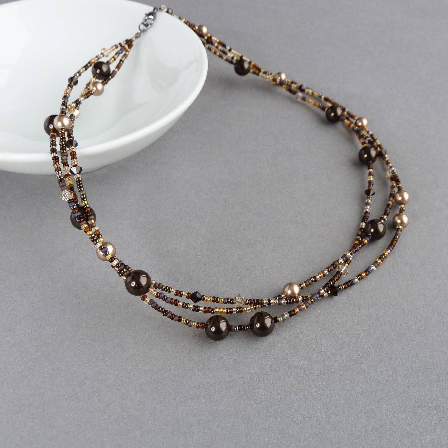 Deep brown three strand necklace