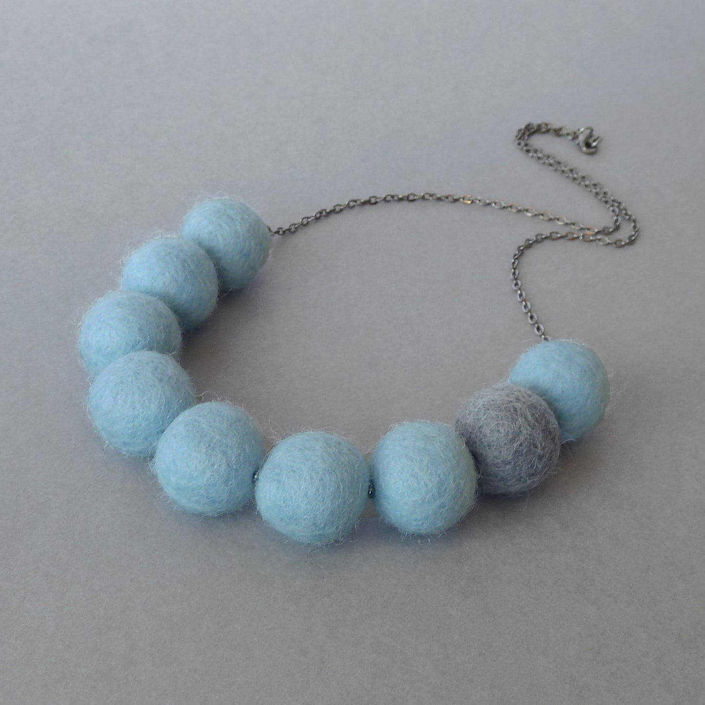 Denim blue felted necklace