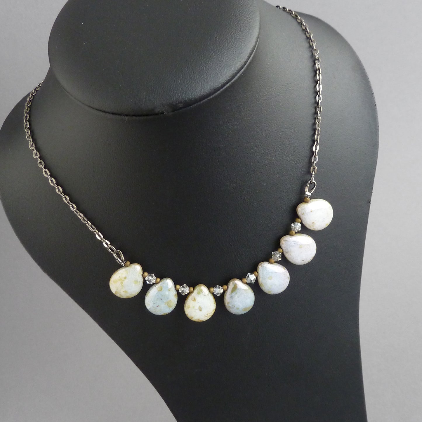 Duck egg blue fan necklace