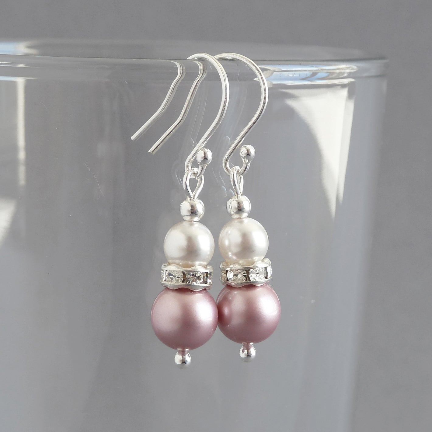 Dusty pink pearl drop earrings