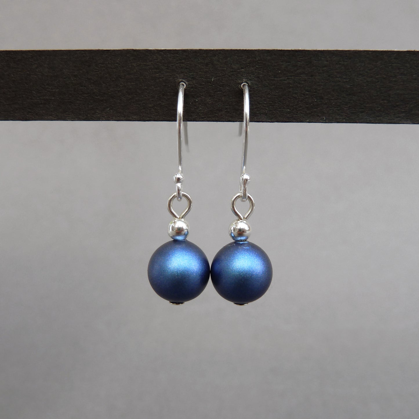 Simple Iridescent Dark Blue Pearl Dangle Earrings - Everyday, Royal Blue, Drop Earrings