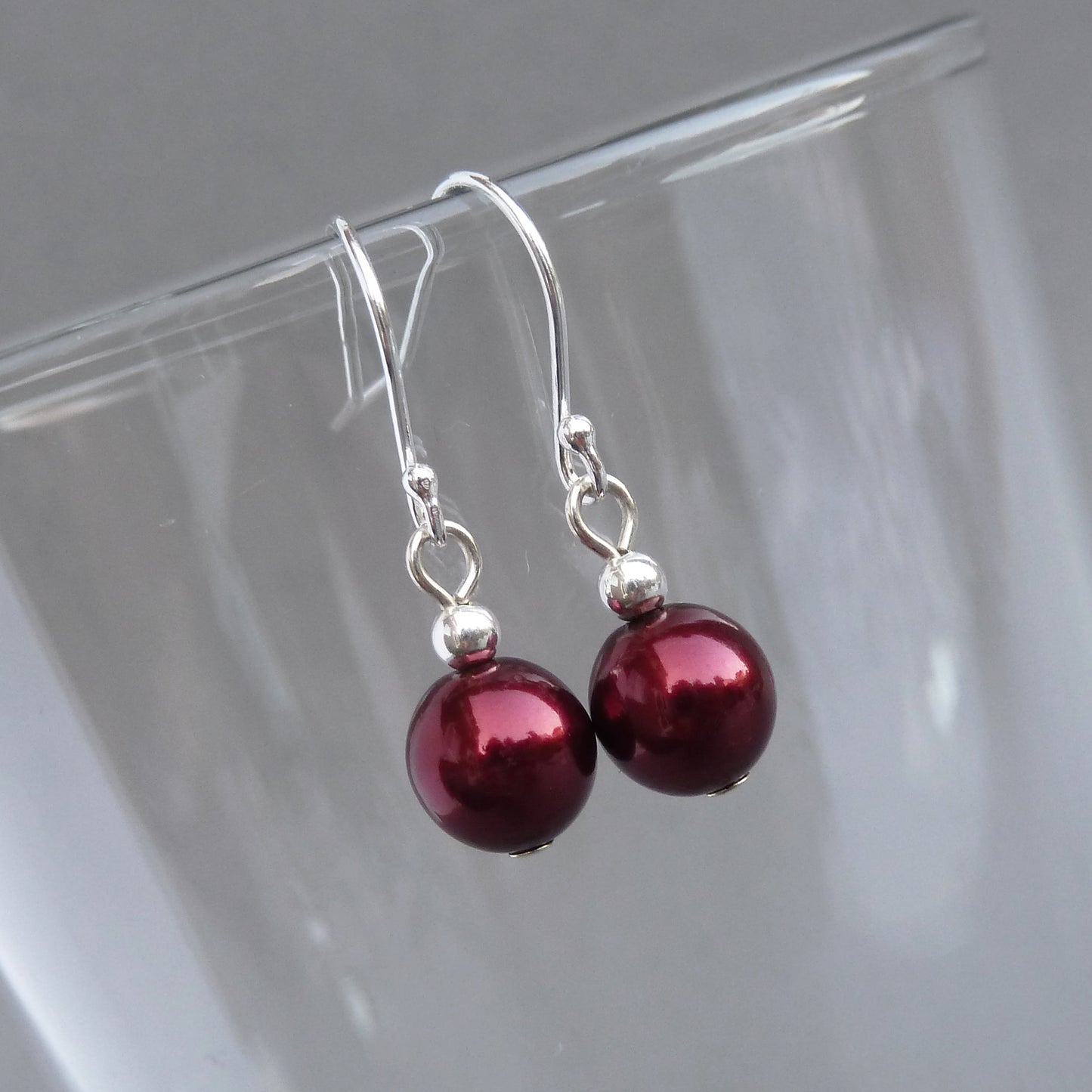 Everyday dark red pearl earrings