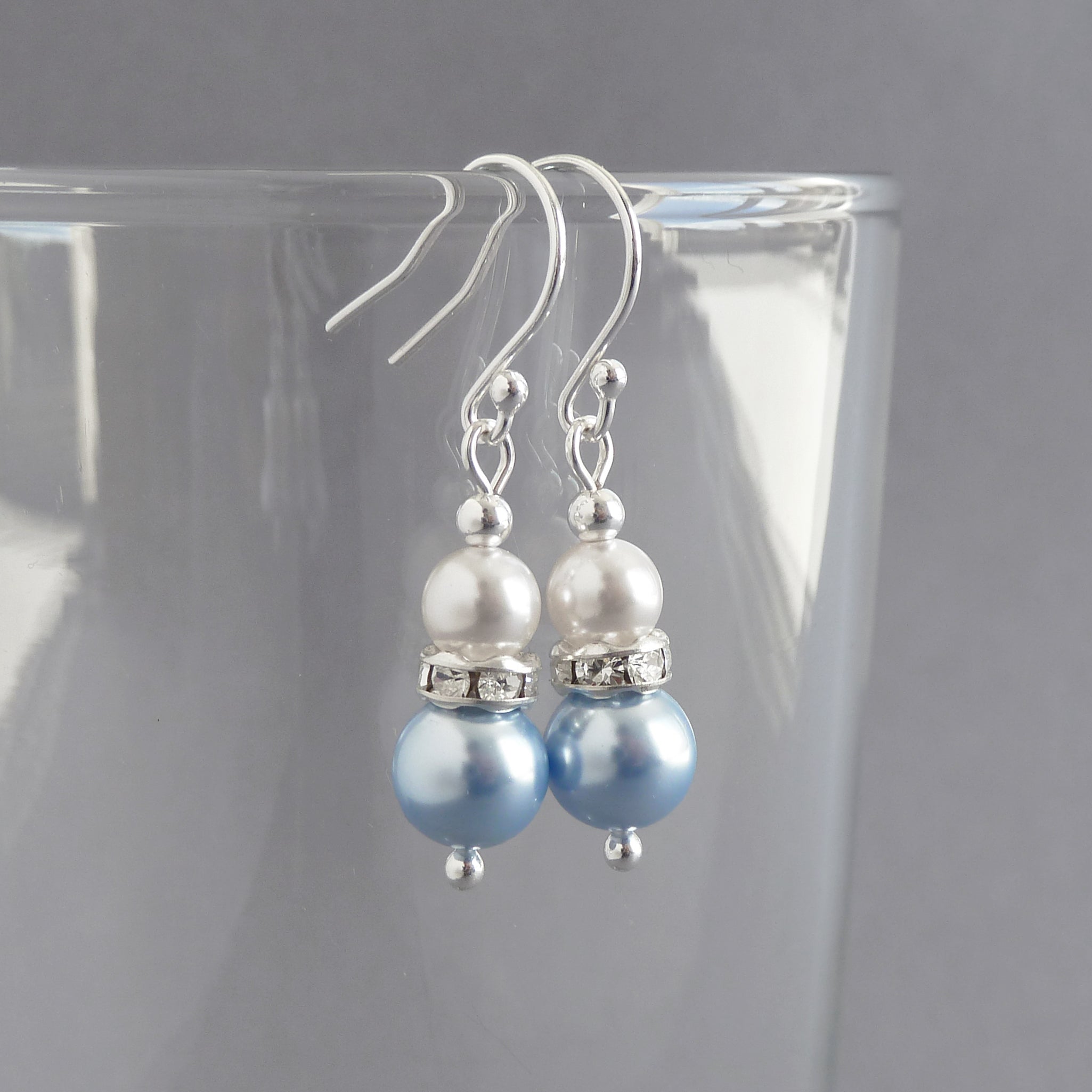 Light Blue Pearl and Crystal Drop Earrings Pale Blue Dangle