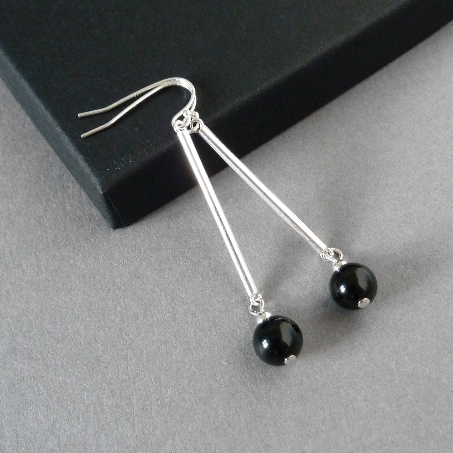 Long onyx drop earrings