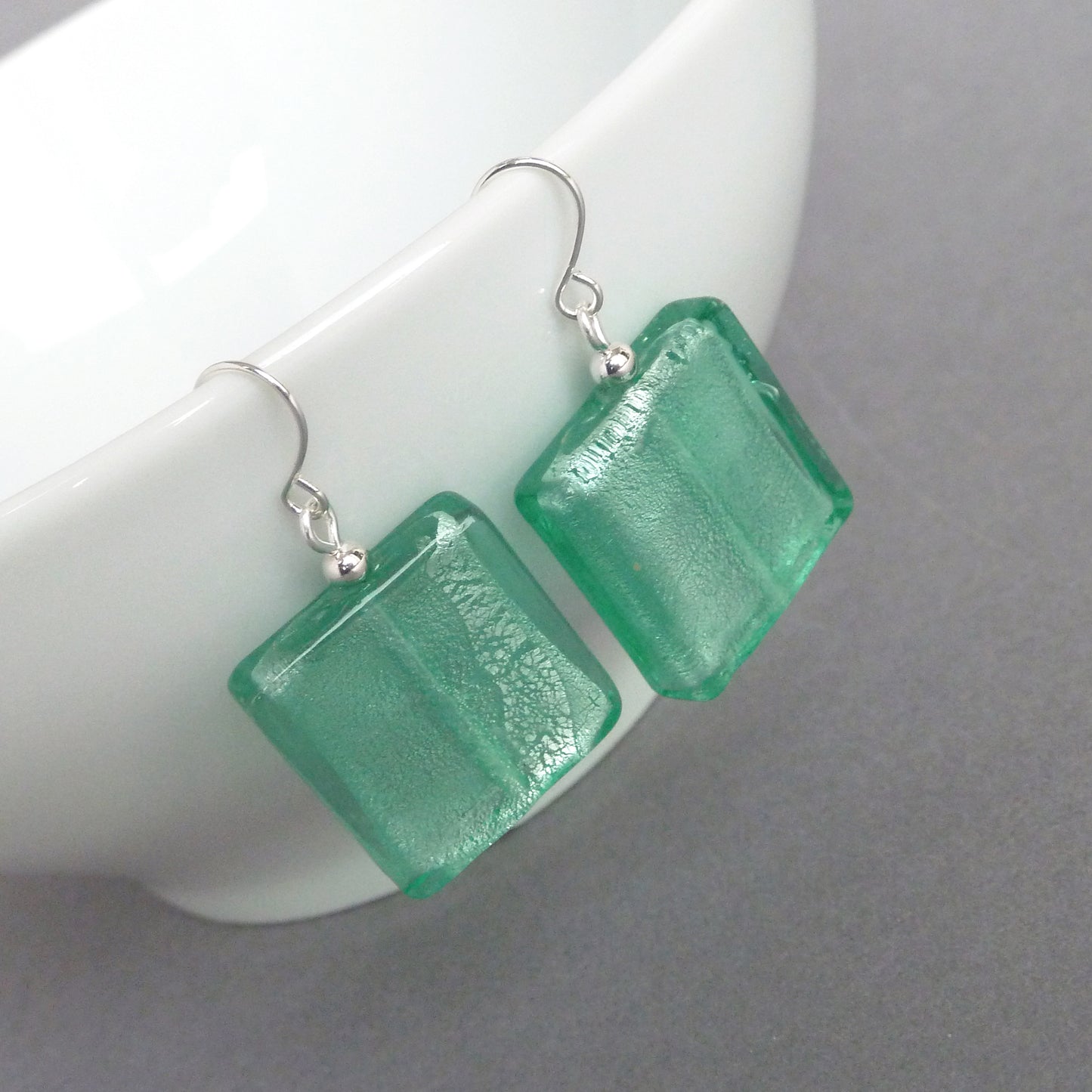 Mint fused glass earrings