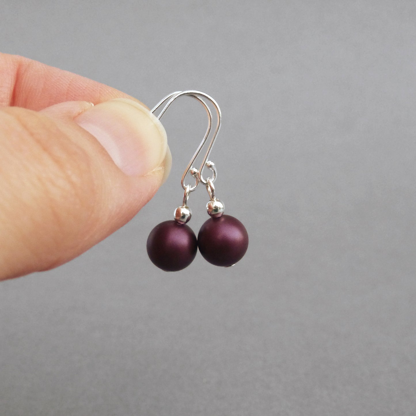 Simple Plum Drop Earrings - Everyday, Eggplant, Sterling Silver Dangle Earrings