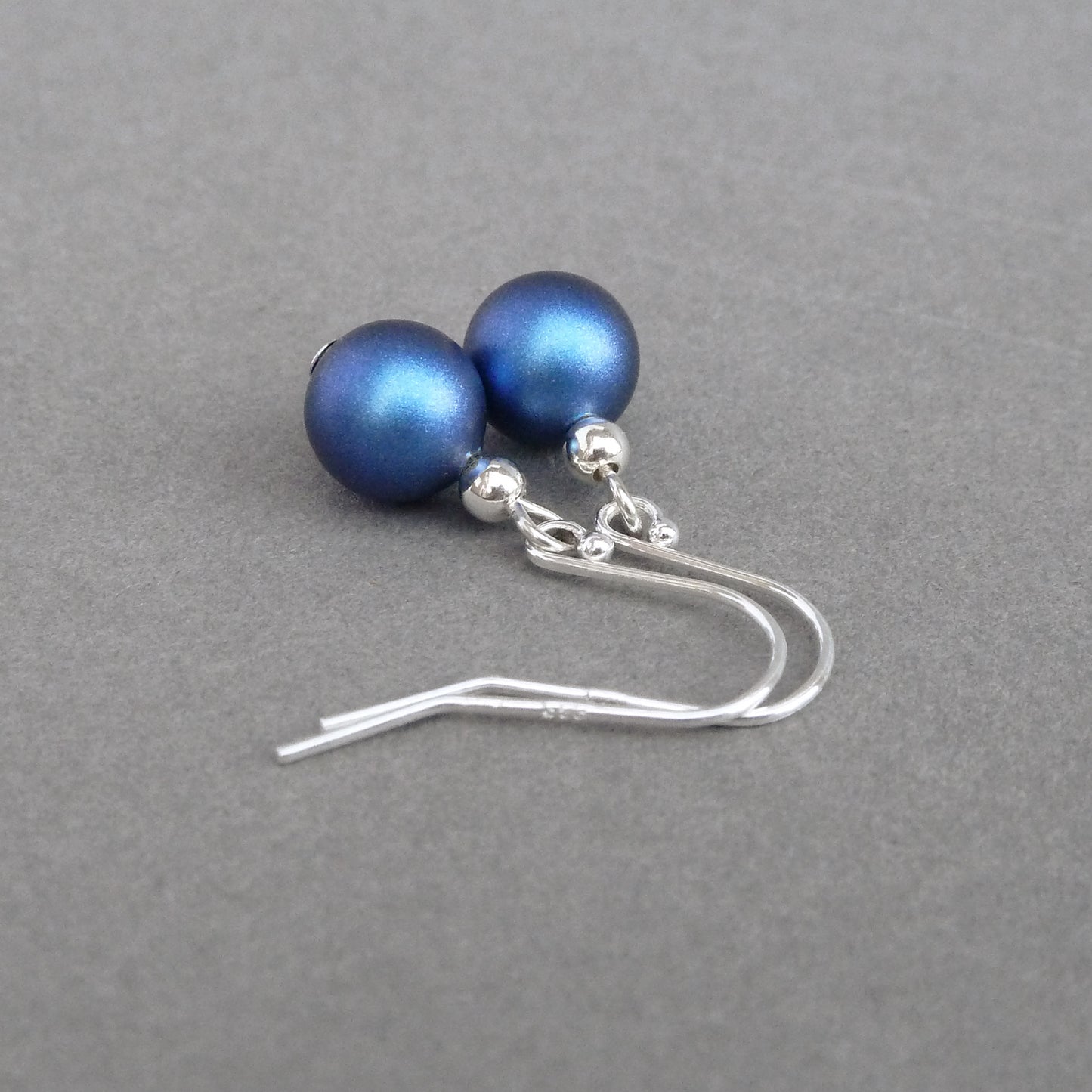 Simple Iridescent Dark Blue Pearl Dangle Earrings - Everyday, Royal Blue, Drop Earrings