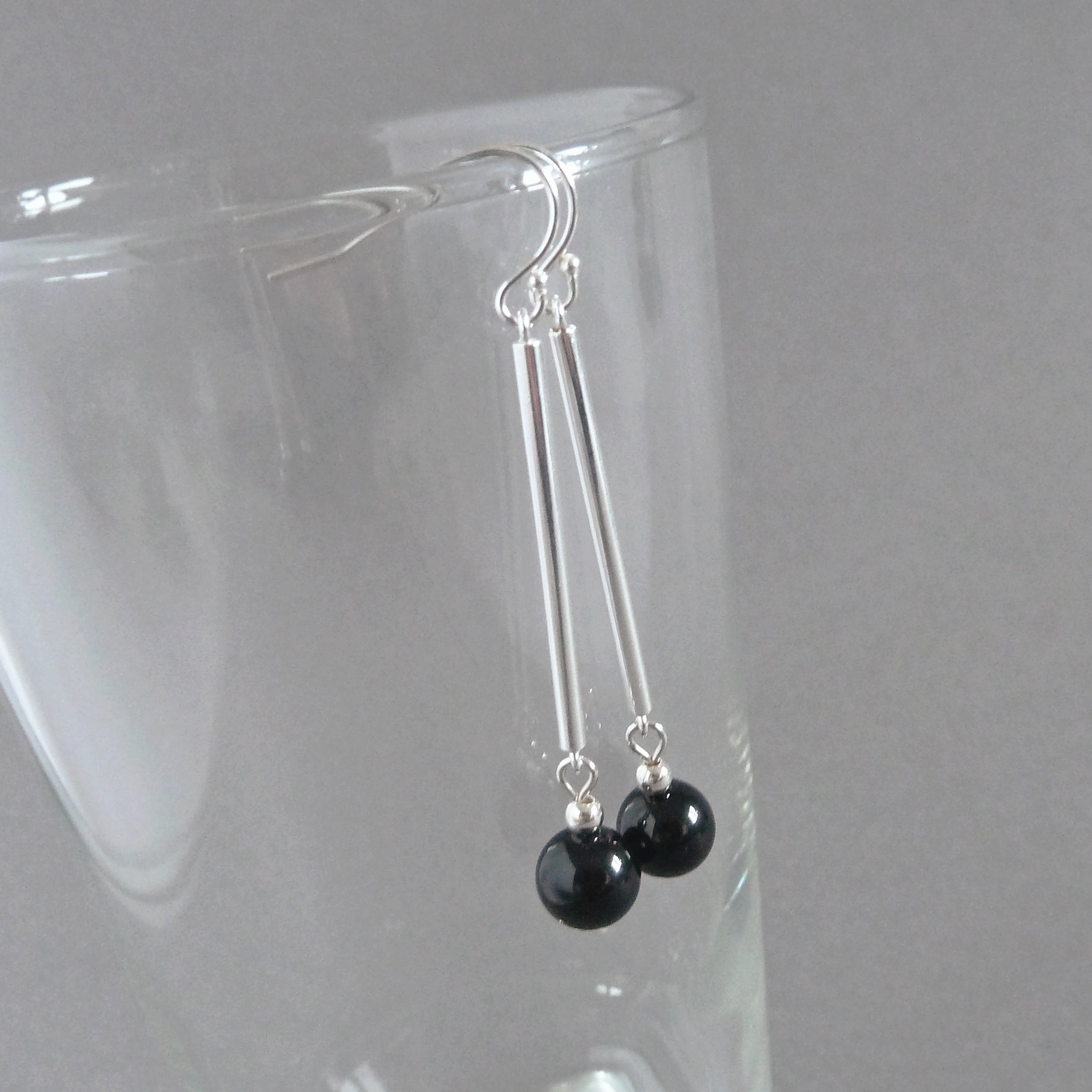 Black Onyx Drop Earrings In Sterling Silver - Foto 2